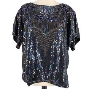 SALE Vintage Gudi 80s Sequined and Beaded Blouse Top